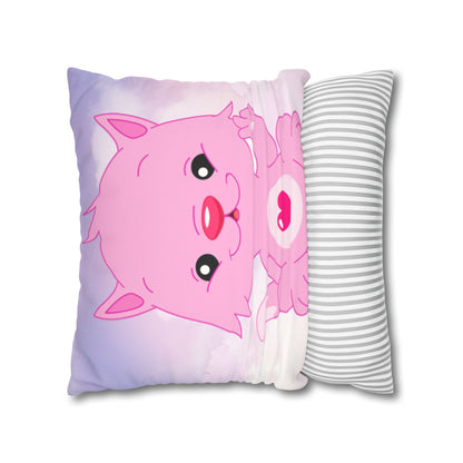 Square Pillowcase - Pink Heart Teddy Bear Design