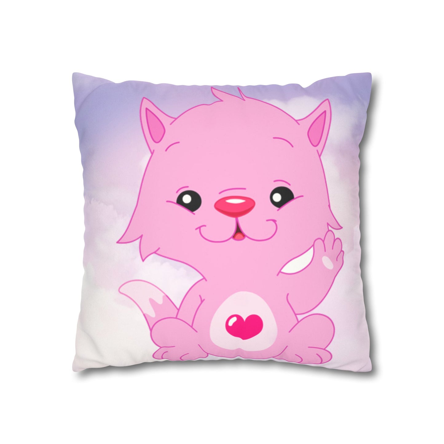 Square Pillowcase - Pink Heart Teddy Bear Design