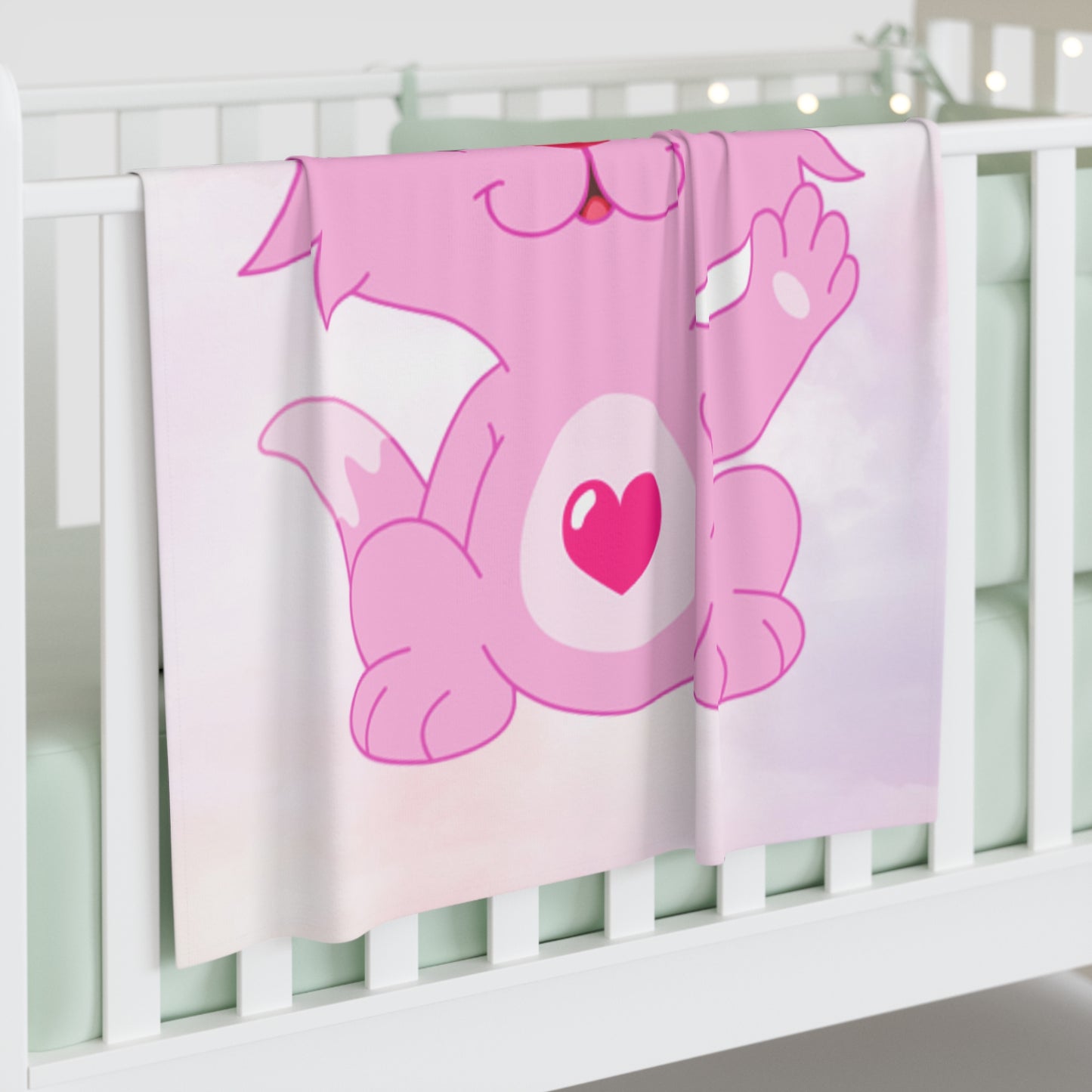 Swaddle Blanket - Pink Red Heart Teddy Bear Design