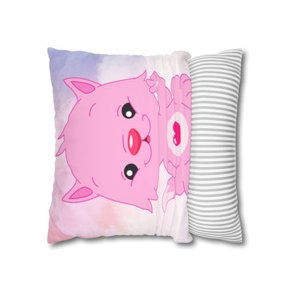 Square Pillowcase - Pink Heart Teddy Bear Design