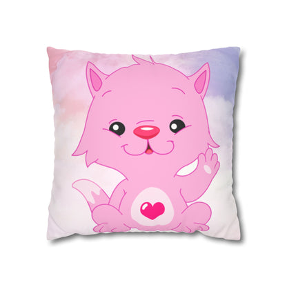 Square Pillowcase - Pink Heart Teddy Bear Design