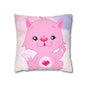 Square Pillowcase - Pink Heart Teddy Bear Design