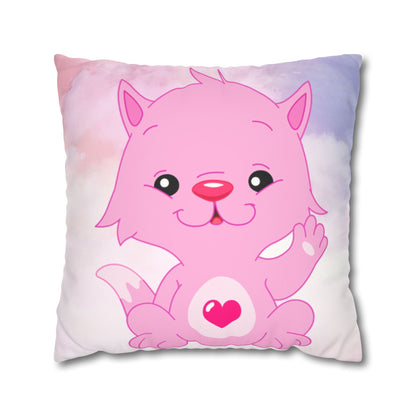 Square Pillowcase - Pink Heart Teddy Bear Design