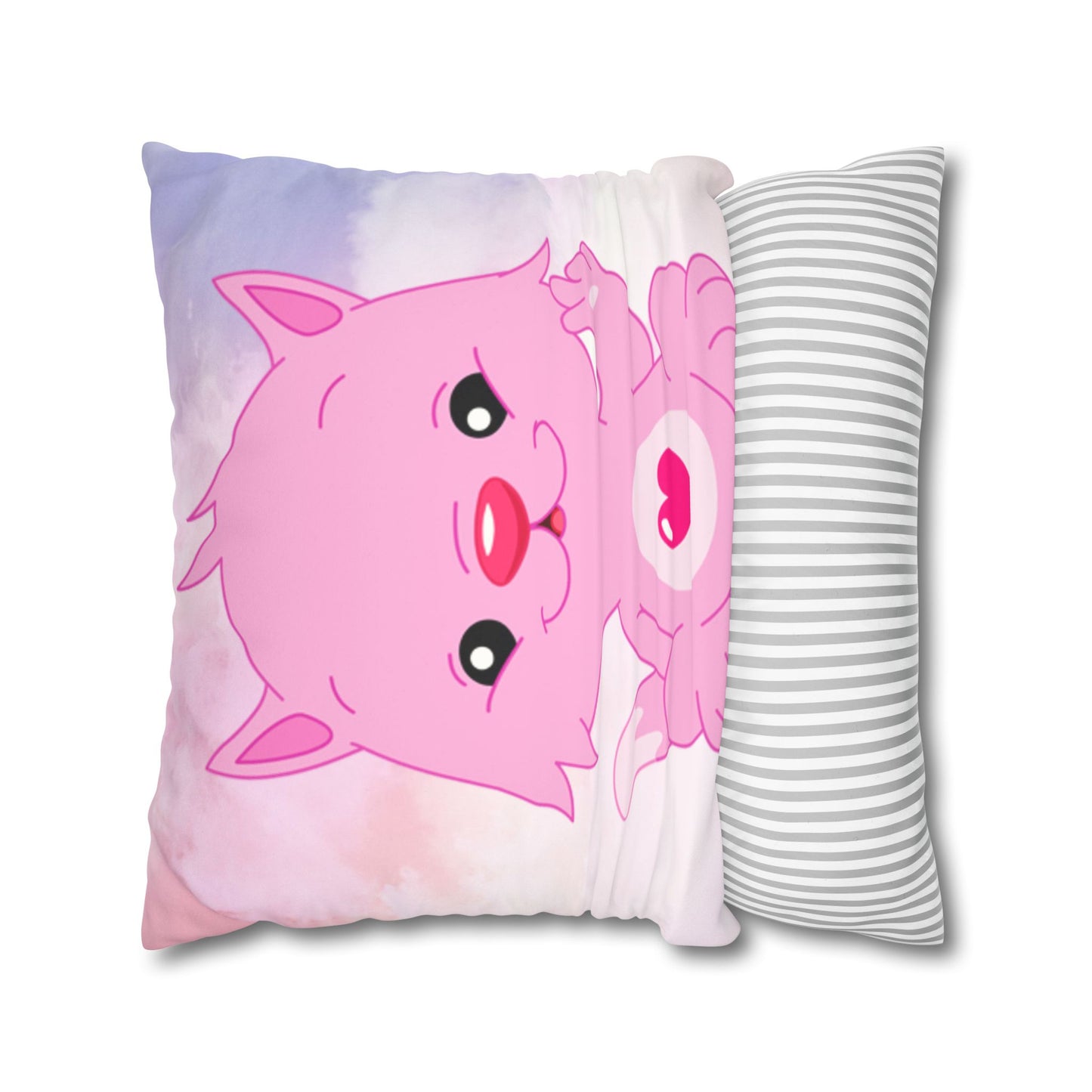 Square Pillowcase - Pink Heart Teddy Bear Design