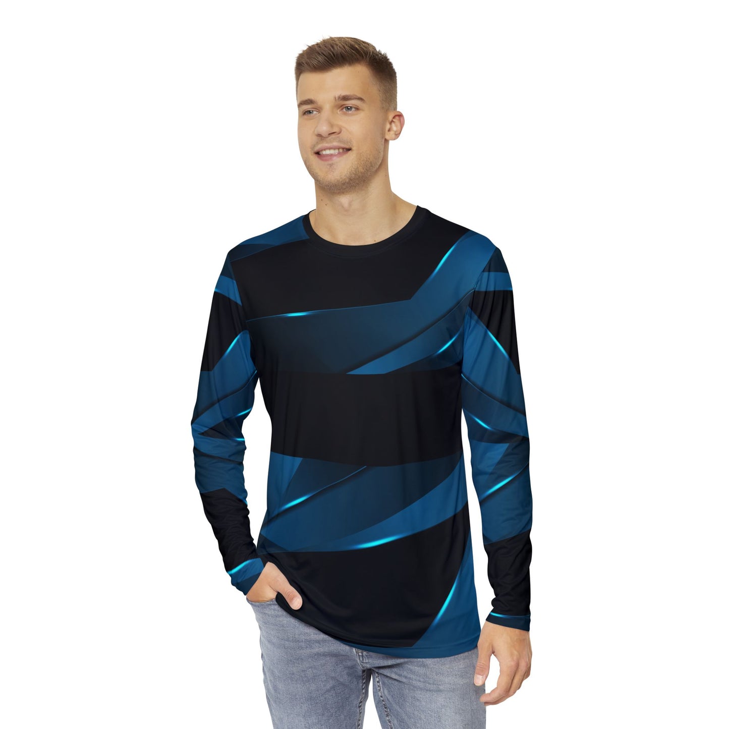 Men's Long Sleeve Blue Designer Shirt (AOP)