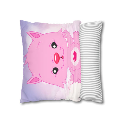 Square Pillowcase - Pink Heart Teddy Bear Design