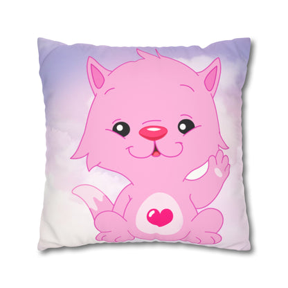 Square Pillowcase - Pink Heart Teddy Bear Design