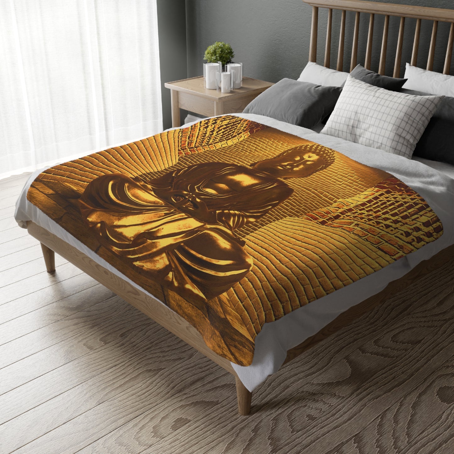 Velveteen Microfiber Gold Statue Polyester Blanket (Two-sided print)