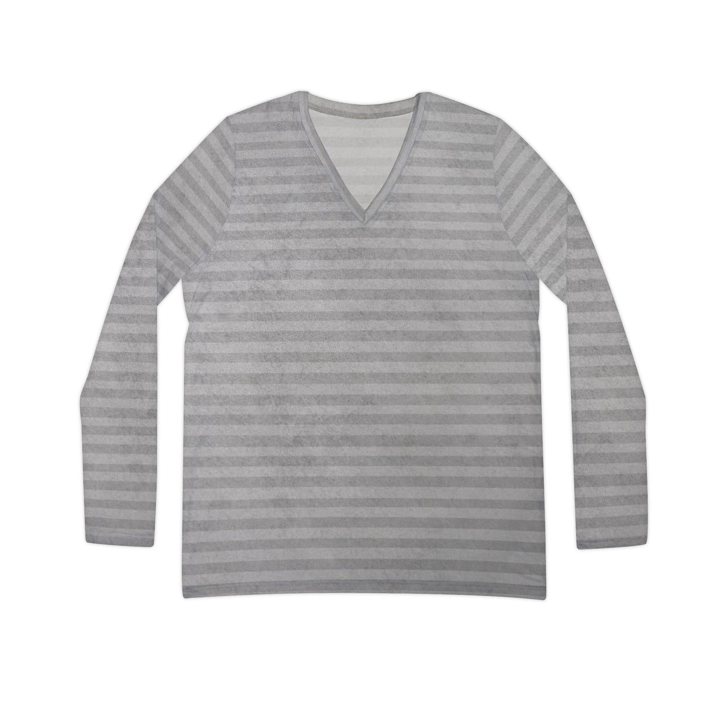 Women's  Gray Stripe V-neck Long Sleeve Shirt (AOP)