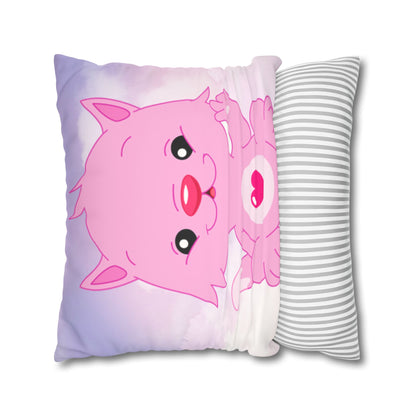 Square Pillowcase - Pink Heart Teddy Bear Design