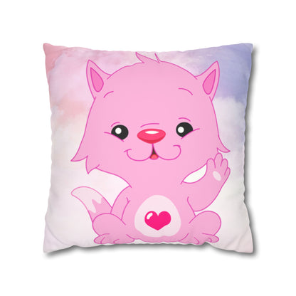 Square Pillowcase - Pink Heart Teddy Bear Design