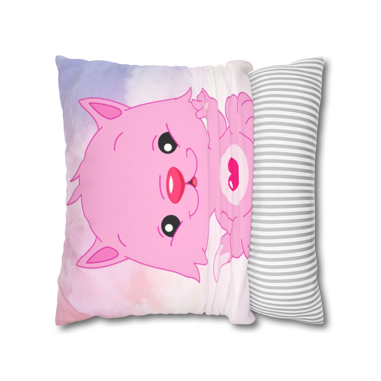 Square Pillowcase - Pink Heart Teddy Bear Design