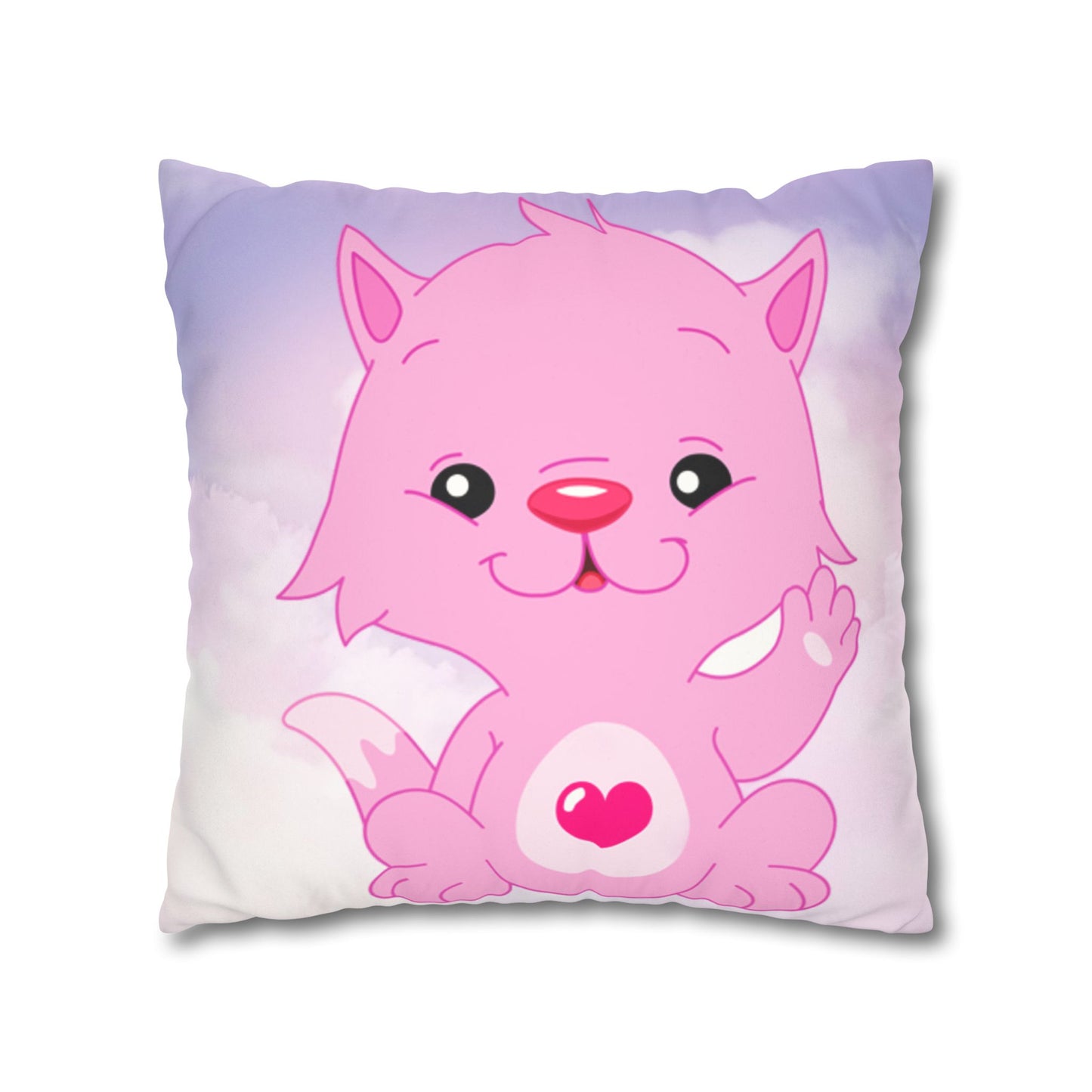 Square Pillowcase - Pink Heart Teddy Bear Design