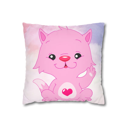 Square Pillowcase - Pink Heart Teddy Bear Design