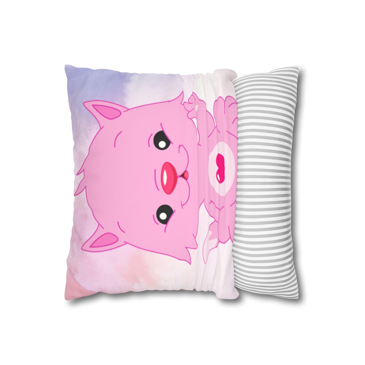 Square Pillowcase - Pink Heart Teddy Bear Design