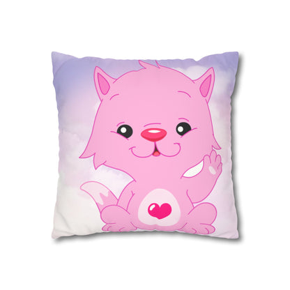 Square Pillowcase - Pink Heart Teddy Bear Design