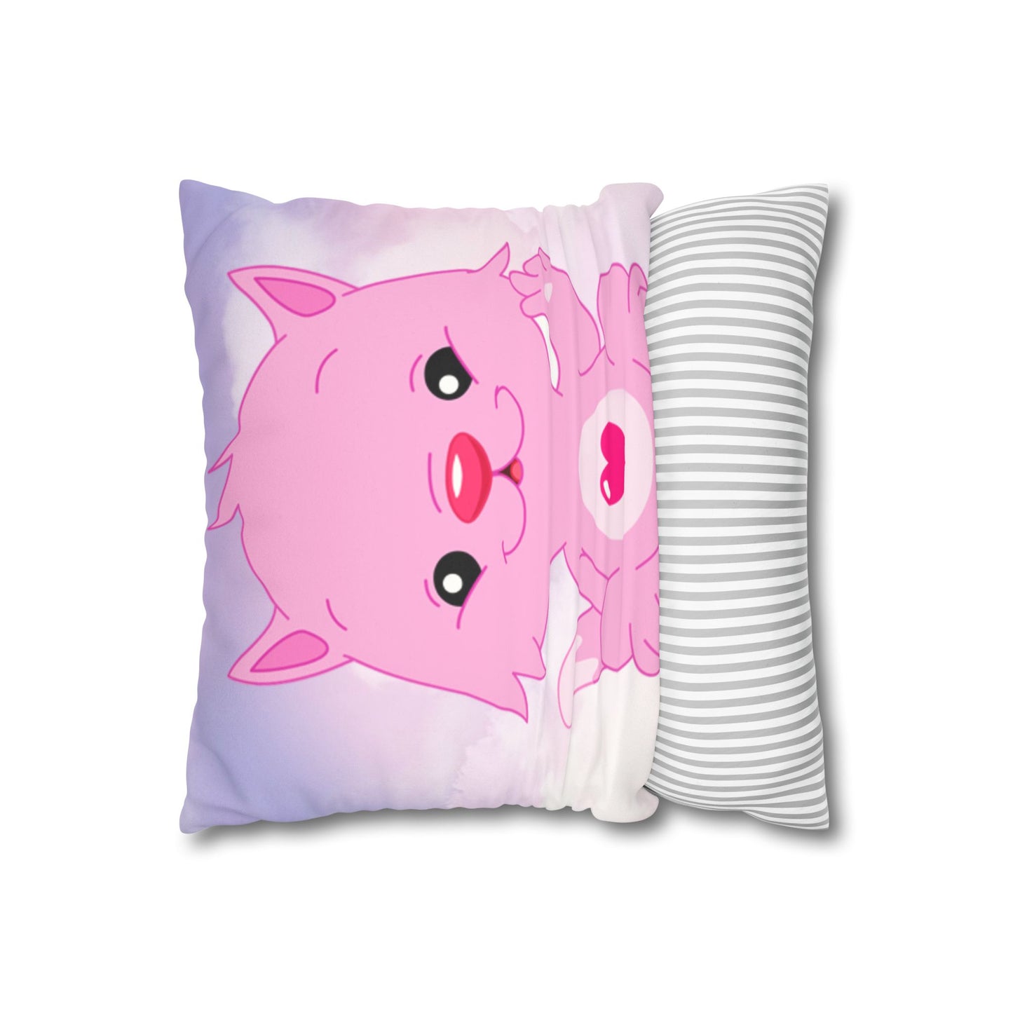 Square Pillowcase - Pink Heart Teddy Bear Design